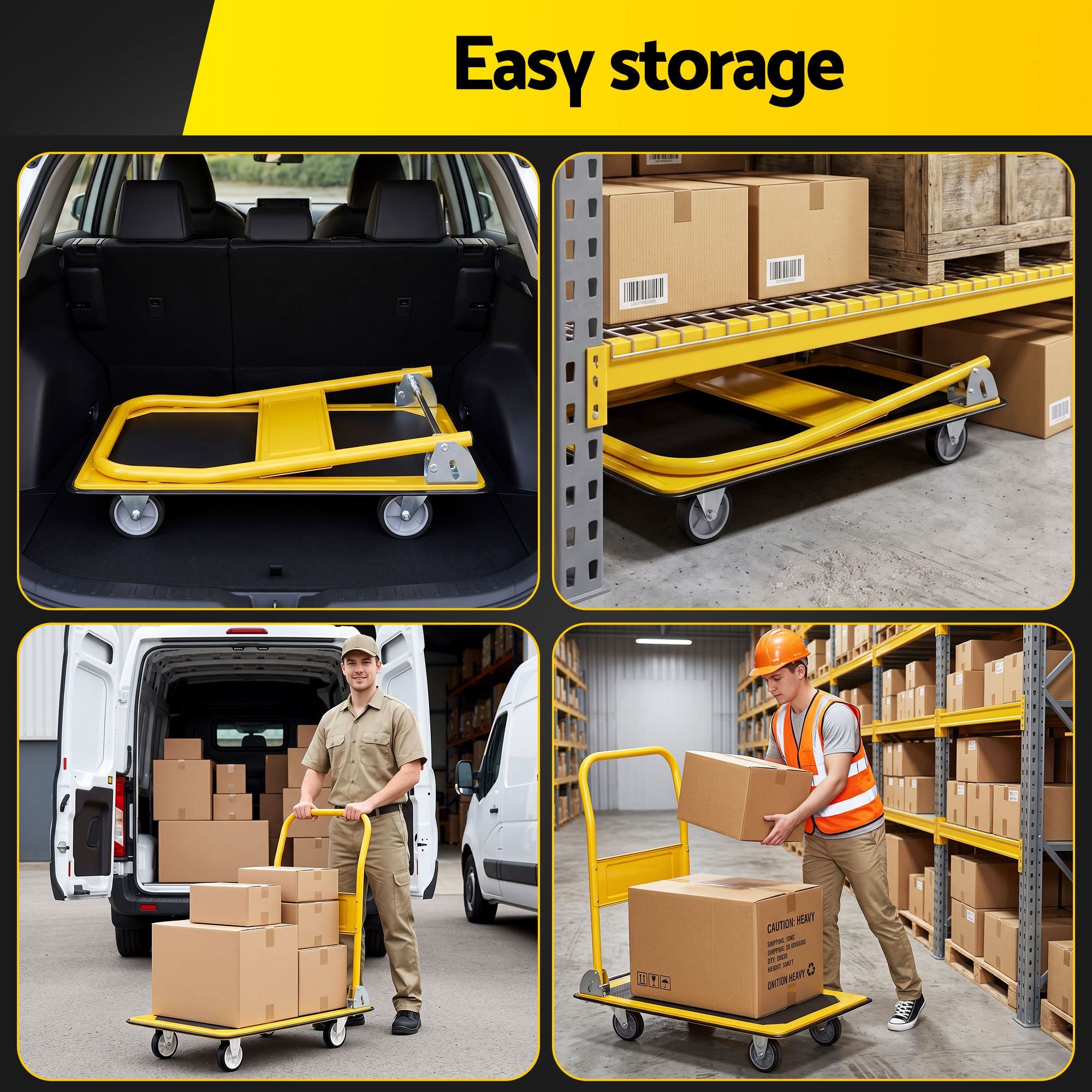 Giantz Platform Trolley Hand Truck Folding Platform Cart 150kg Load Yellow