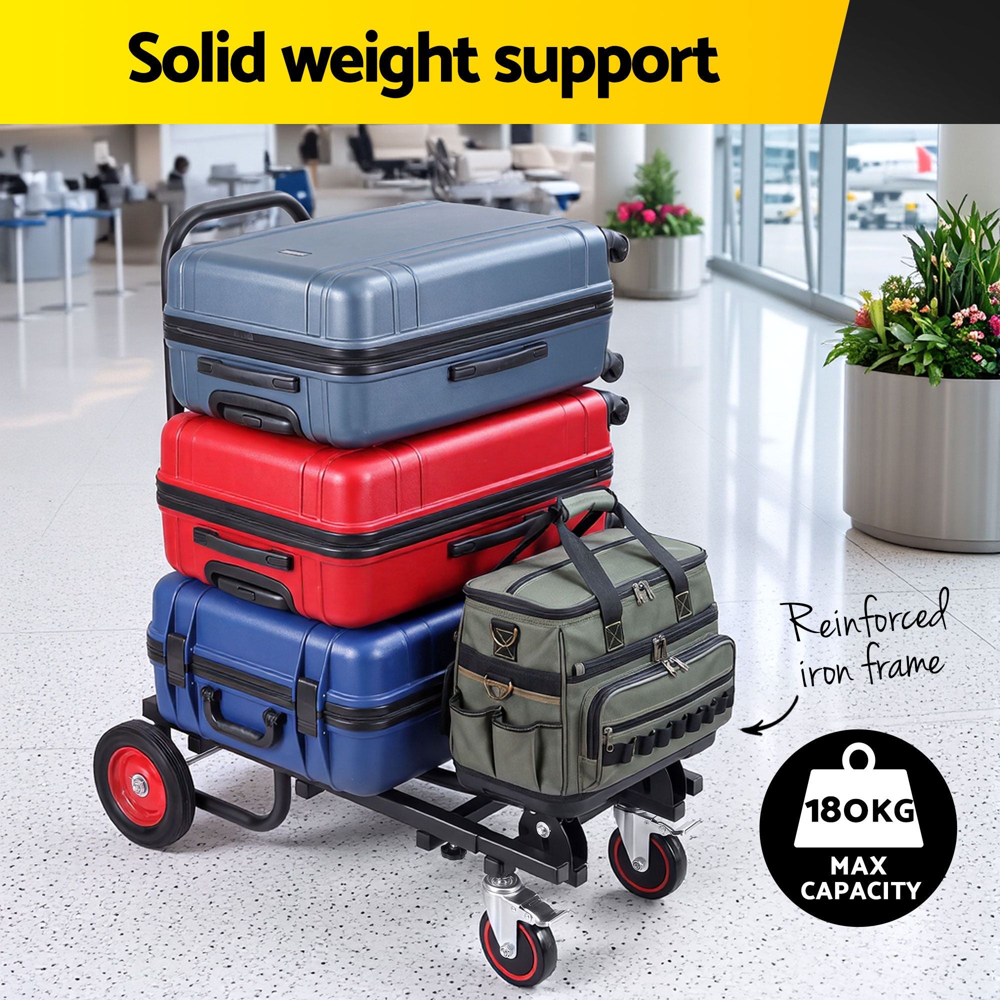 Giantz Foldable Hand Trolley Collapsible Transport Cart 180kg Load Black