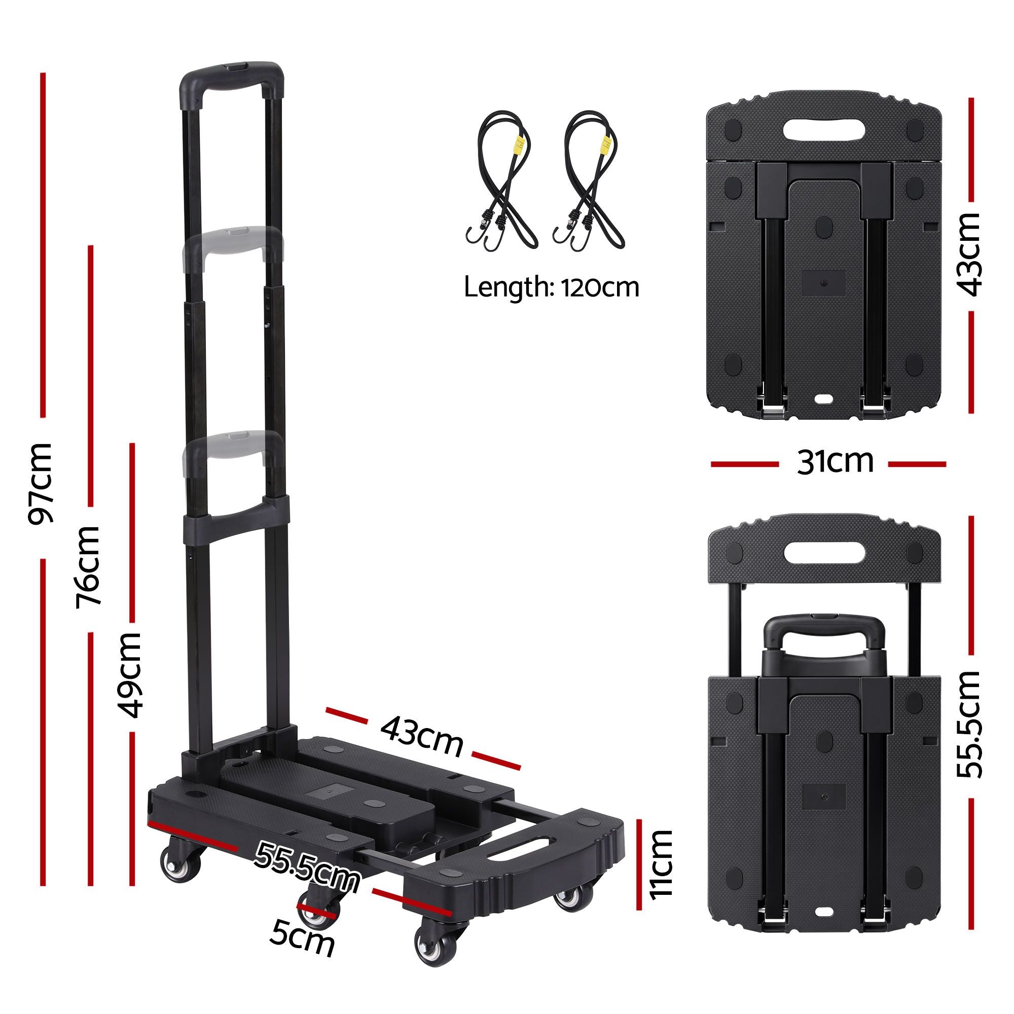 Giantz Folding Hand Truck Platform Trolley Foldable Dolly Cart 200kg Load Black