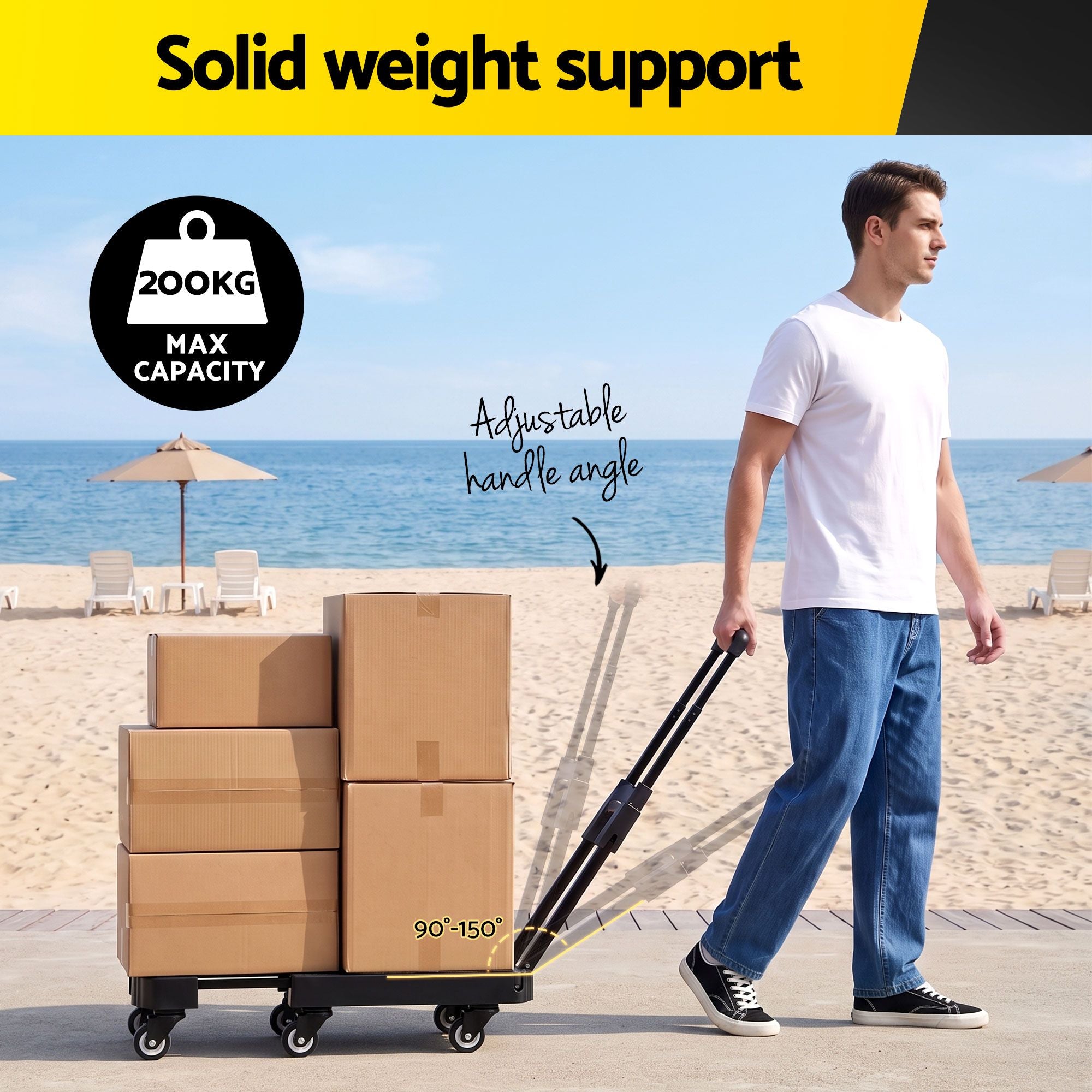 Giantz Folding Hand Truck Platform Trolley Foldable Dolly Cart 200kg Load Black