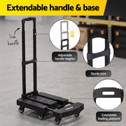 Giantz Folding Hand Truck Platform Trolley Foldable Dolly Cart 200kg Load Black