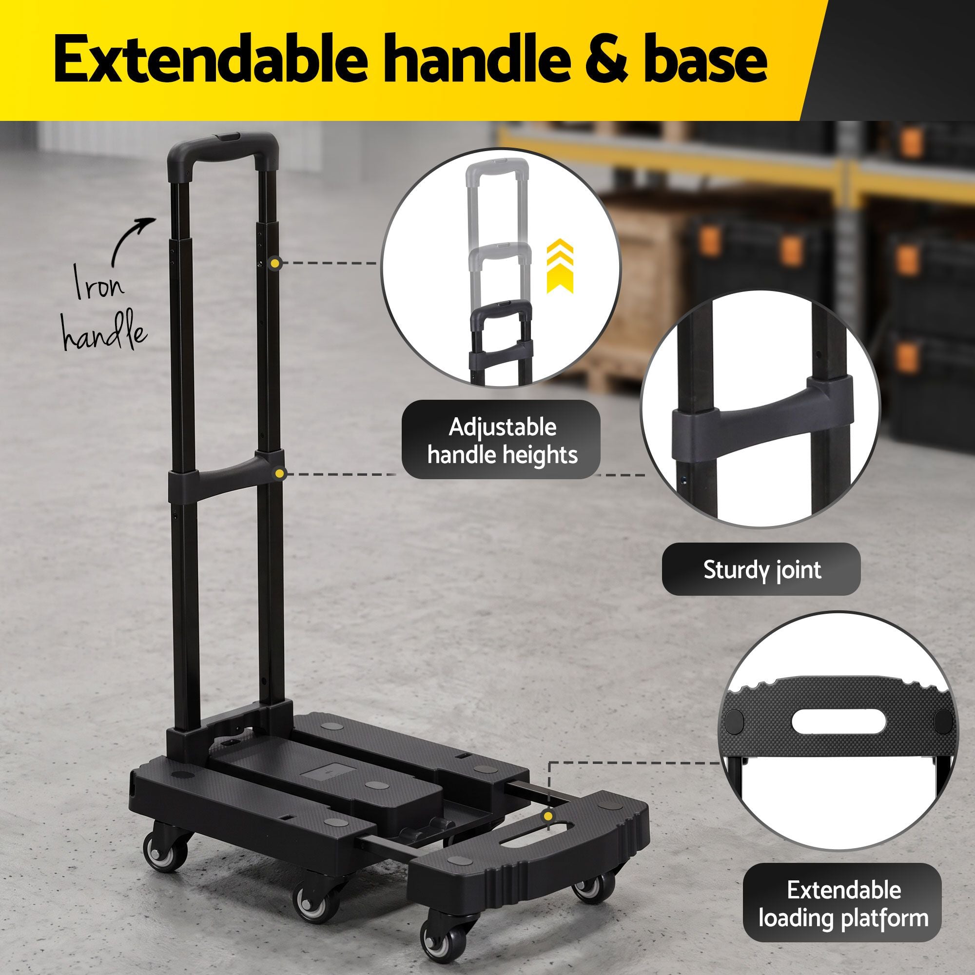 Giantz Folding Hand Truck Platform Trolley Foldable Dolly Cart 200kg Load Black