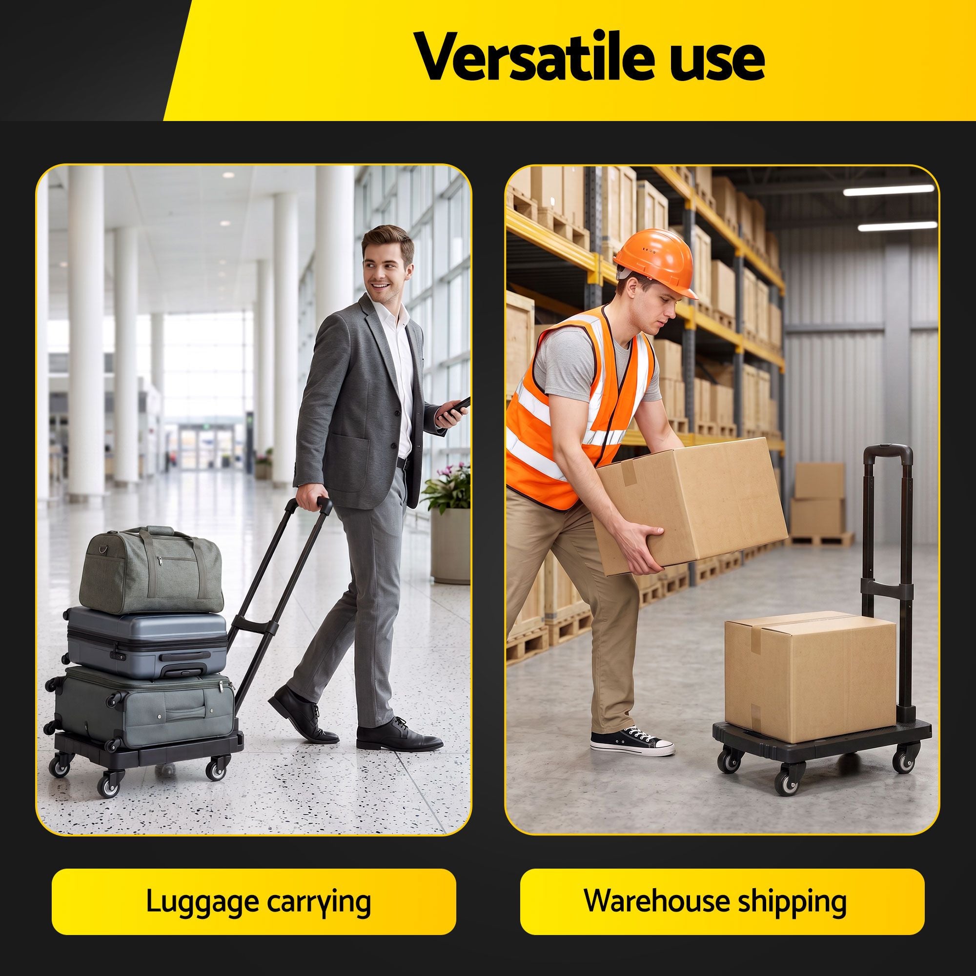 Giantz Folding Hand Truck Platform Trolley Foldable Dolly Cart 200kg Load Black