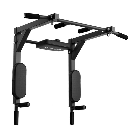Everfit Pull Up Bar Dip Station Multi Gym 150kg Home Power Station Black Red PUB-A-6007-BK