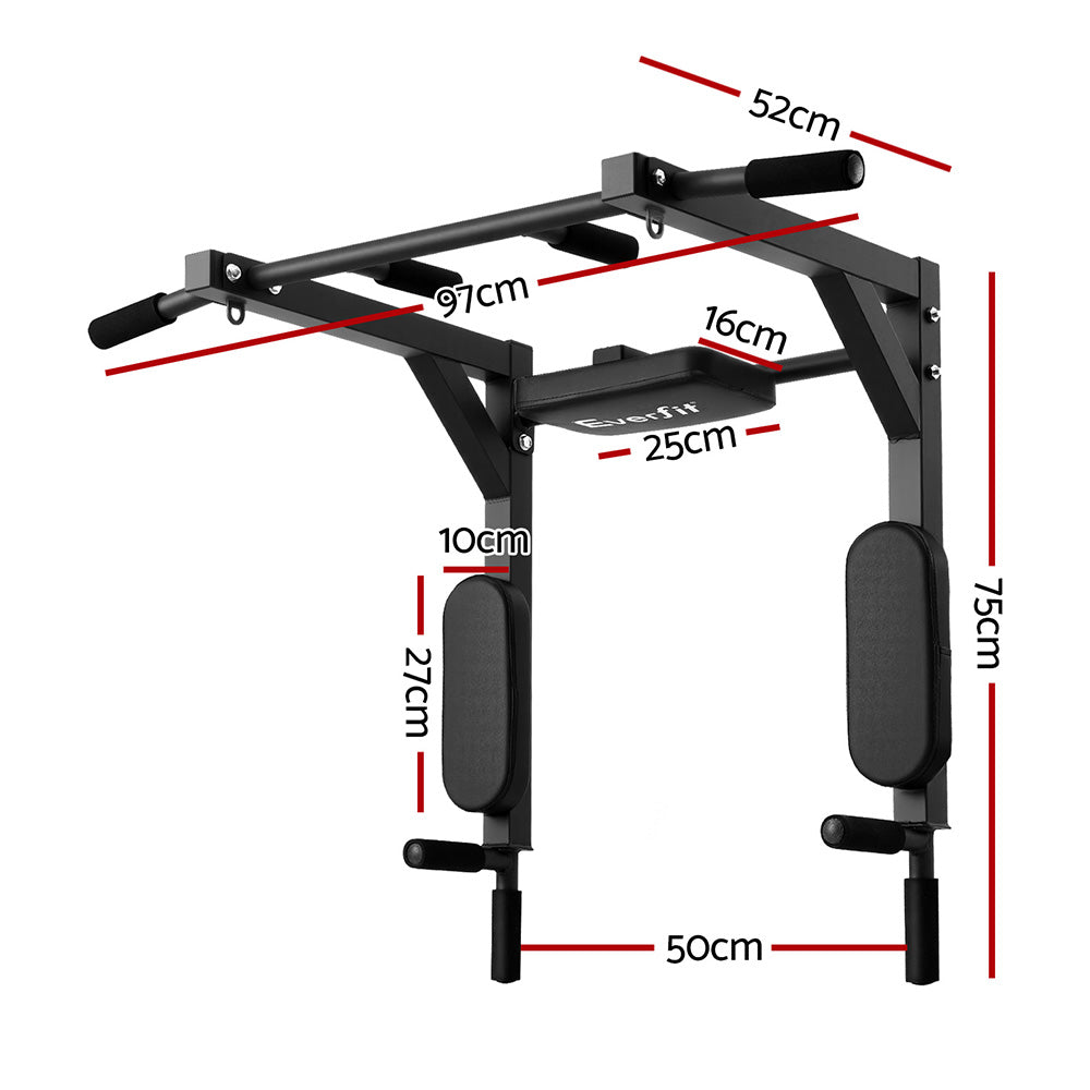 Everfit Pull Up Bar Dip Station Multi Gym 150kg Home Power Station Black Red PUB-A-6007-BK