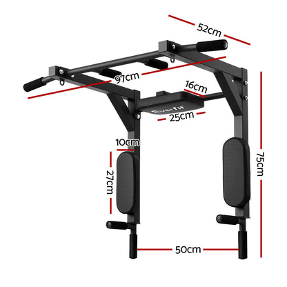Everfit Pull Up Bar Dip Station Multi Gym 150kg Home Power Station Black Red PUB-A-6007-BK