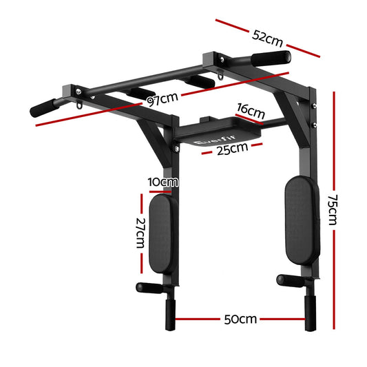 Everfit Pull Up Bar Dip Station Multi Gym 150kg Home Power Station Black Red PUB-A-6007-BK