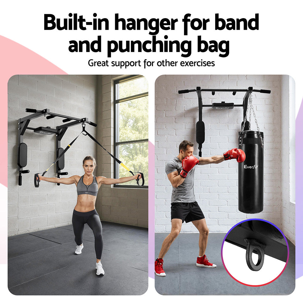 Everfit Pull Up Bar Dip Station Multi Gym 150kg Home Power Station Black Red PUB-A-6007-BK