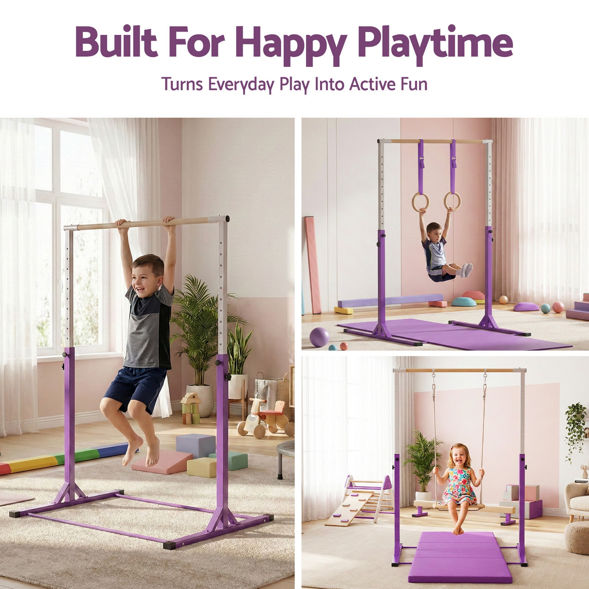 Everfit Kids Gymnastics Bar Pull Up Station Monkey Bar Adjustable Indoor Garden PUB-A-KID-PP