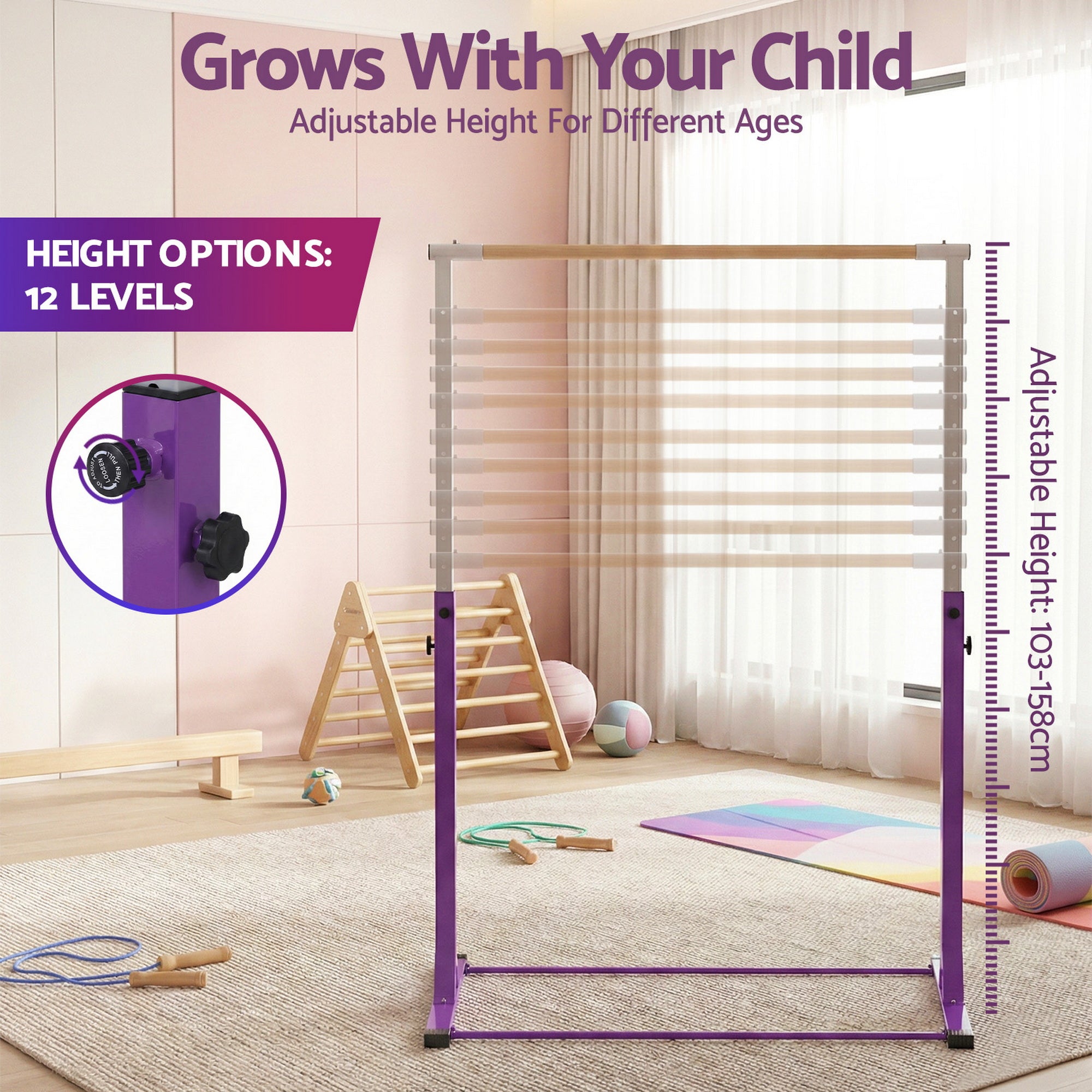 Everfit Kids Gymnastics Bar Pull Up Station Monkey Bar Adjustable Indoor Garden PUB-A-KID-PP