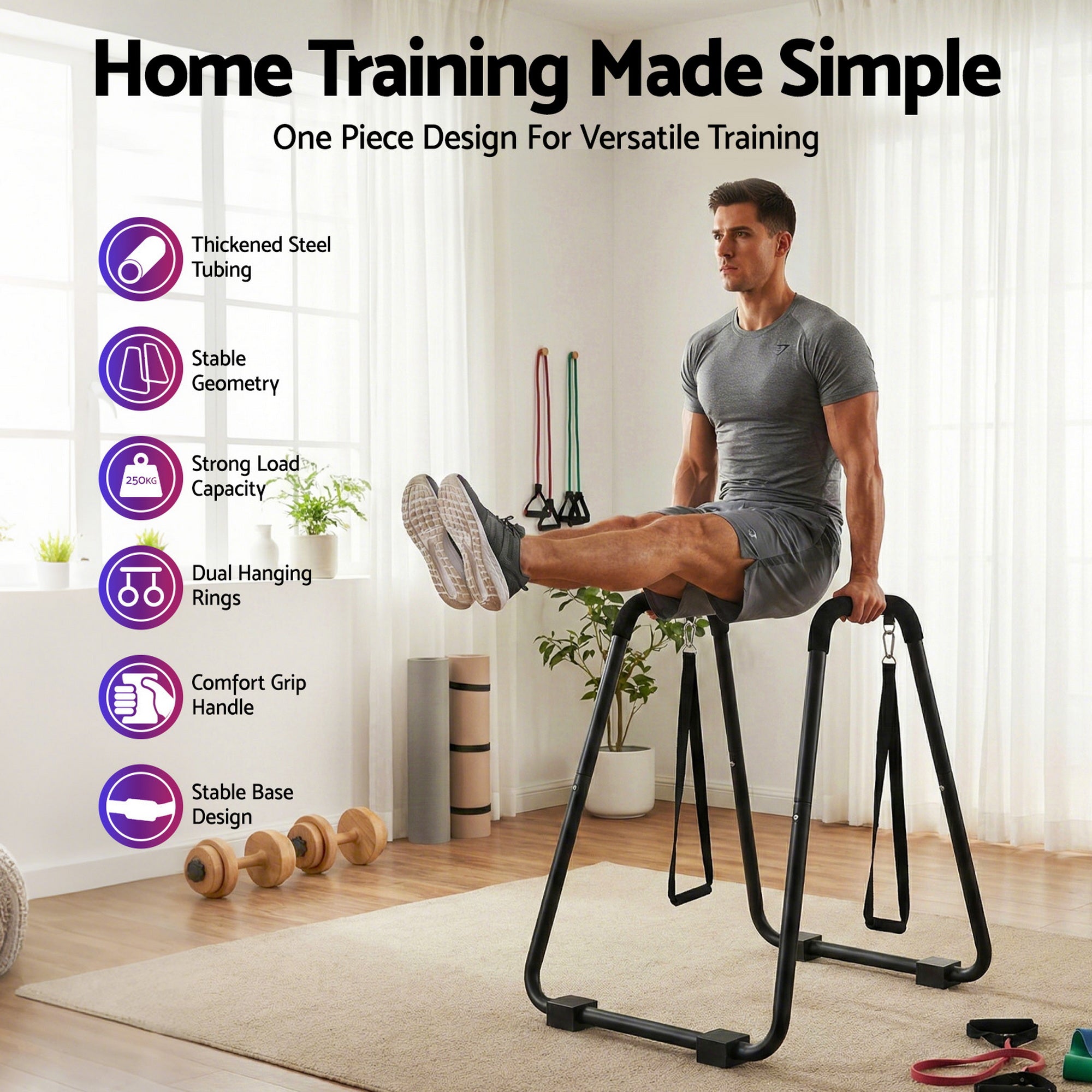 Everfit Dip Station Parallel Bars Heavy Duty Home Gym Stand Calisthenics Black PUB-A-SH01-BK