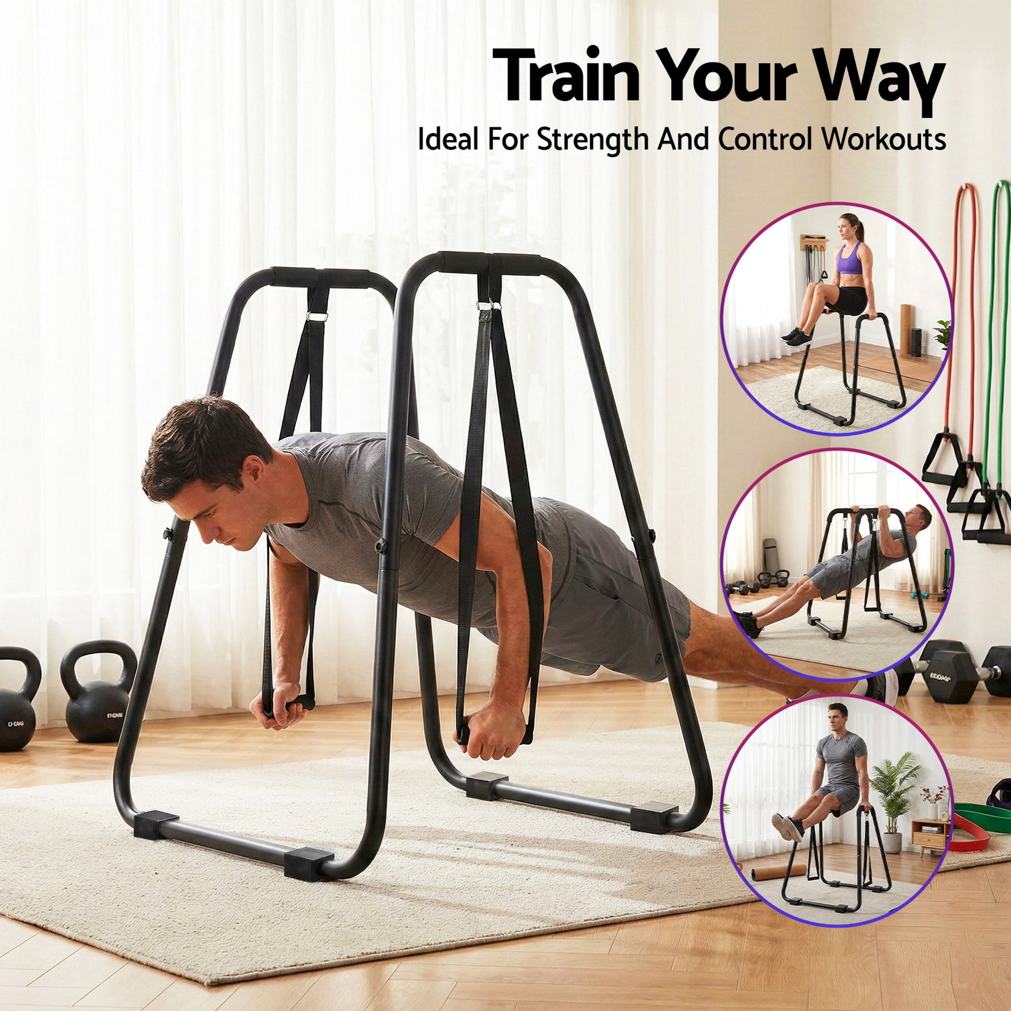 Everfit Dip Station Parallel Bars Heavy Duty Home Gym Stand Calisthenics Black PUB-A-SH01-BK
