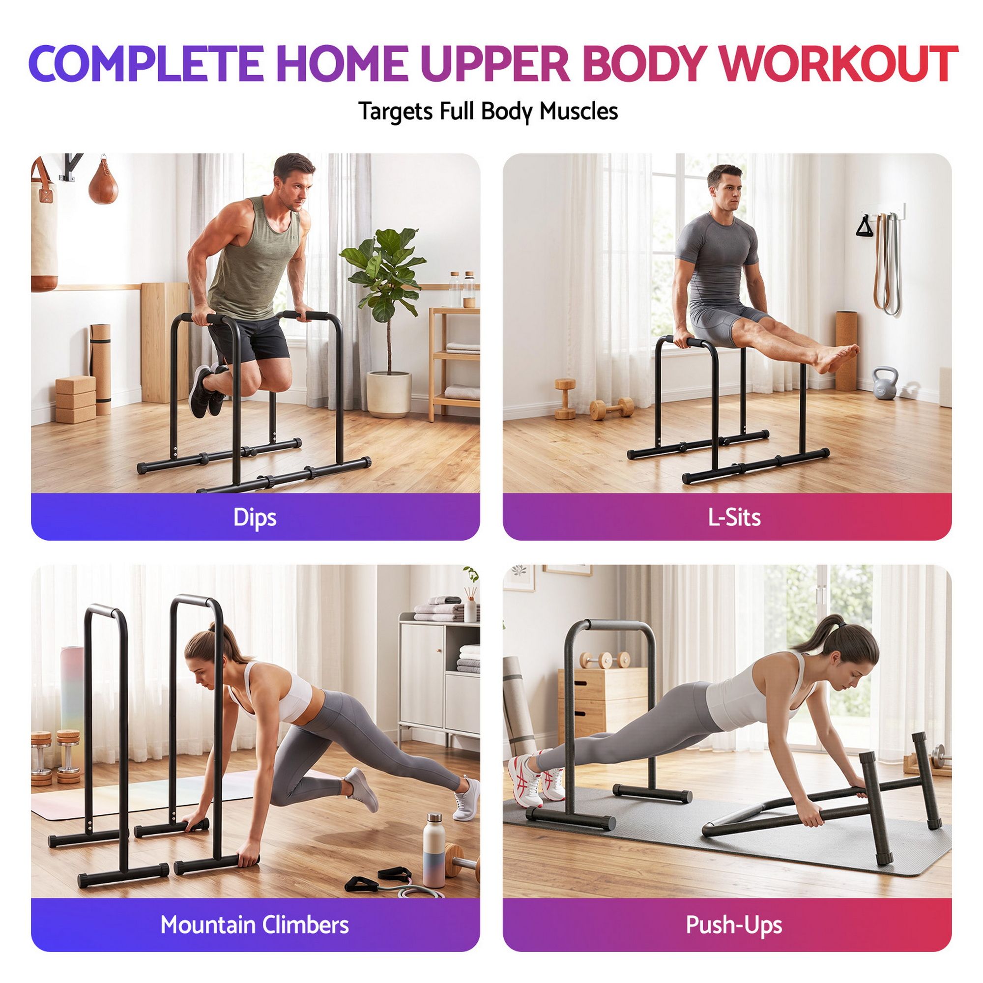 Everfit Dip Station Parallette Bars Home Gym Workout Stand Black