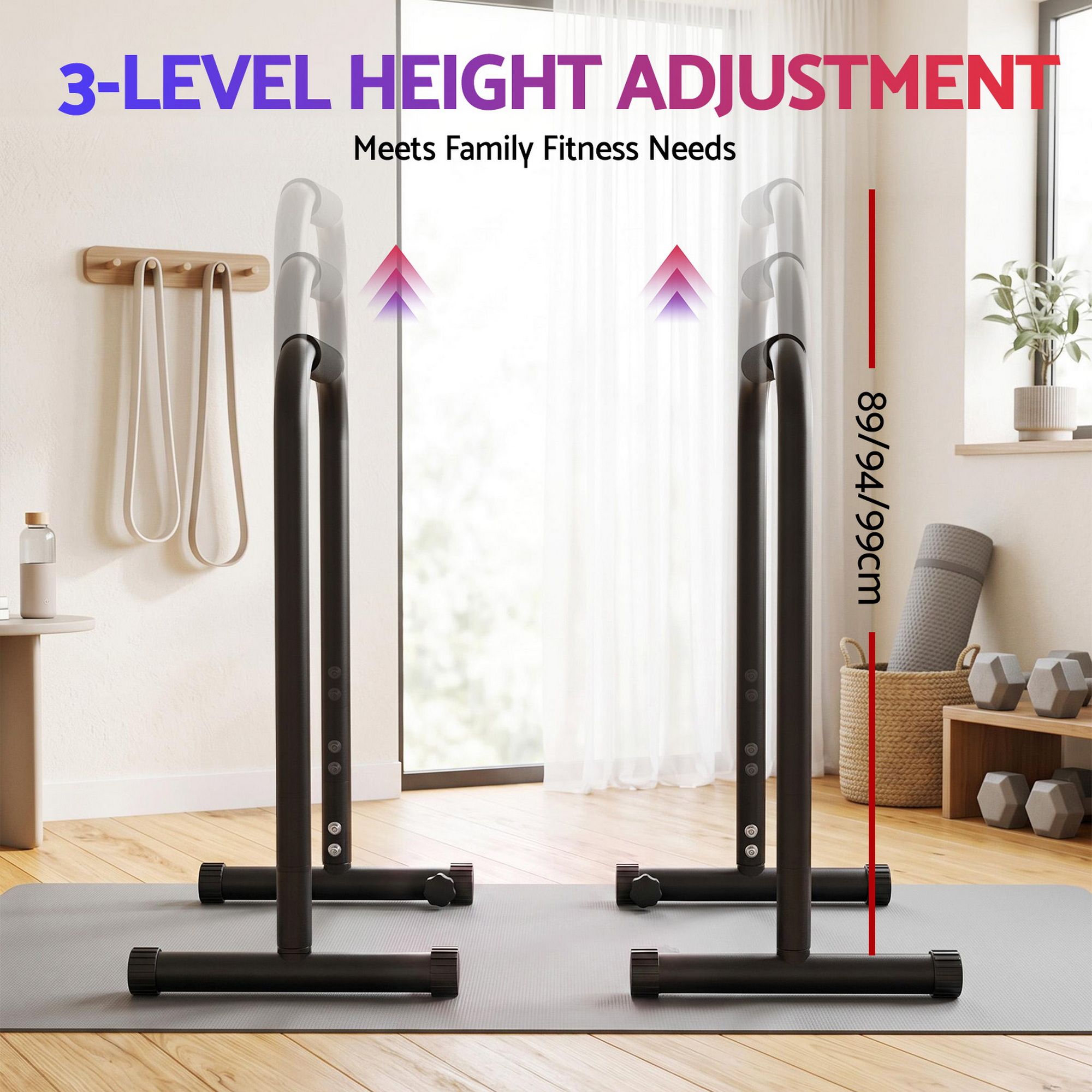 Everfit Dip Station Parallette Bars Home Gym Workout Stand Black
