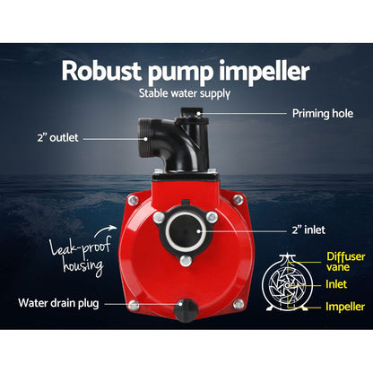 Giantz Petrol Water Pump 7HP Max, 2" High Flow 4-Stroke Engine Transfer Fire Fighting Pumps Rain Tank Oil PUMP-2INCH-210-RDBK