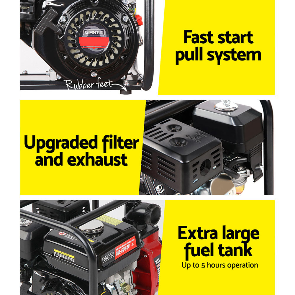 Giantz Petrol Water Pump 7HP Max, 2" High Flow 4-Stroke Engine Transfer Fire Fighting Pumps Rain Tank Oil PUMP-2INCH-210-RDBK