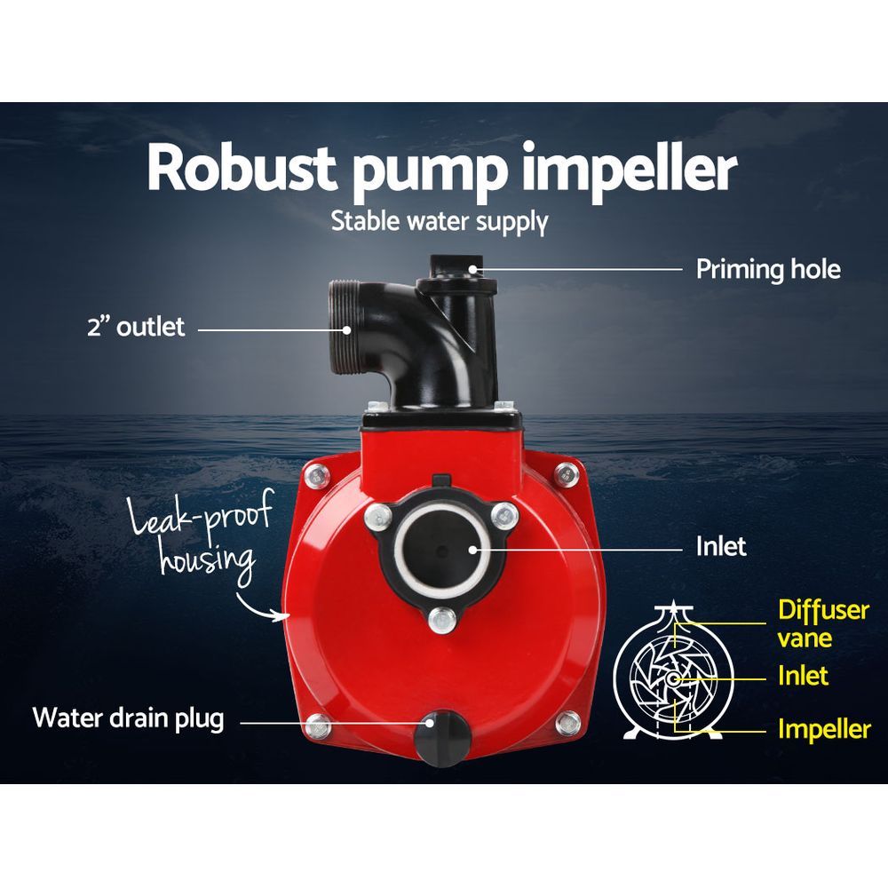 Giantz Petrol Water Pump, 2" 7HP Max High Flow Transfer Fire Fighting Pumps Rain Tank Oil Irrigation Garden PUMP-2INCH-235-RDBK