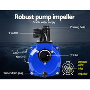 Giantz 3" Petrol Water Pump 7HP Max 4-Stroke 210cc High Flow 60,000L/H Max Transfer Engine, Fire Fighting PUMP-3INCH-235-BUBK