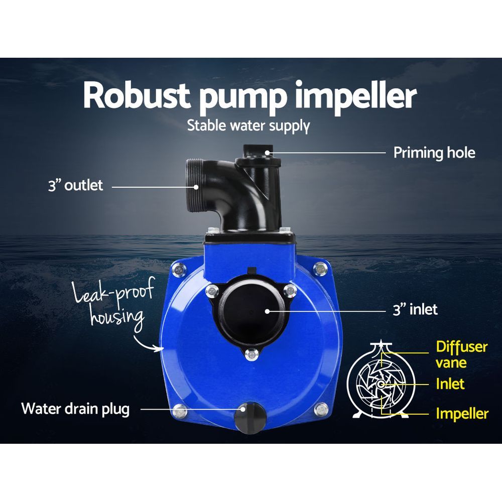 Giantz 3" Petrol Water Pump 7HP Max 4-Stroke 210cc High Flow 60,000L/H Max Transfer Engine, Fire Fighting PUMP-3INCH-235-BUBK