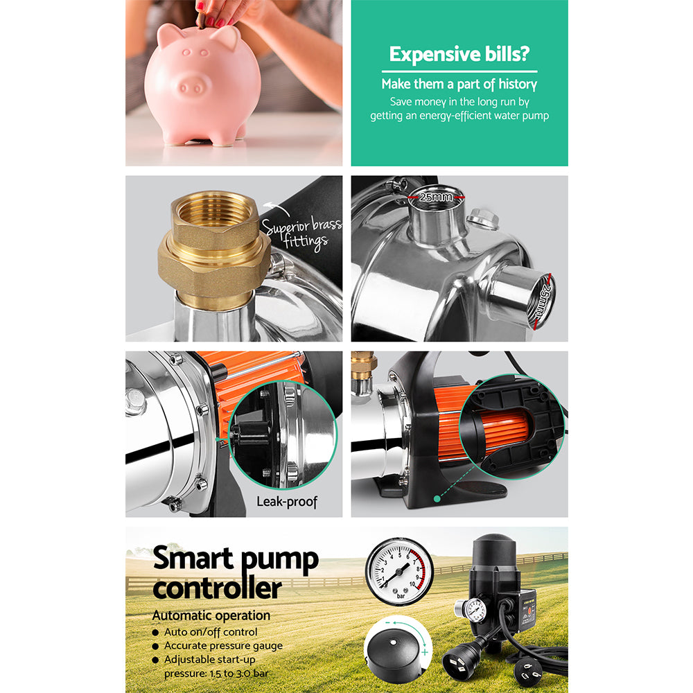 Giantz Garden Water Pump 1500W Max. High Pressure Tank Rain Farm Irrigation Black PUMP-GARDEN-1500-TPC
