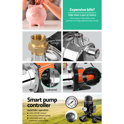 Giantz Garden Water Pump 1500W Max. High Pressure Tank Rain Farm Irrigation Black PUMP-GARDEN-1500-TPC