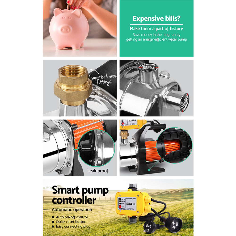Giantz Garden Water Pump High Pressure 1500W Max. Tank Rain Farm Irrigation House Yellow PUMP-GARDEN-1500-YEL