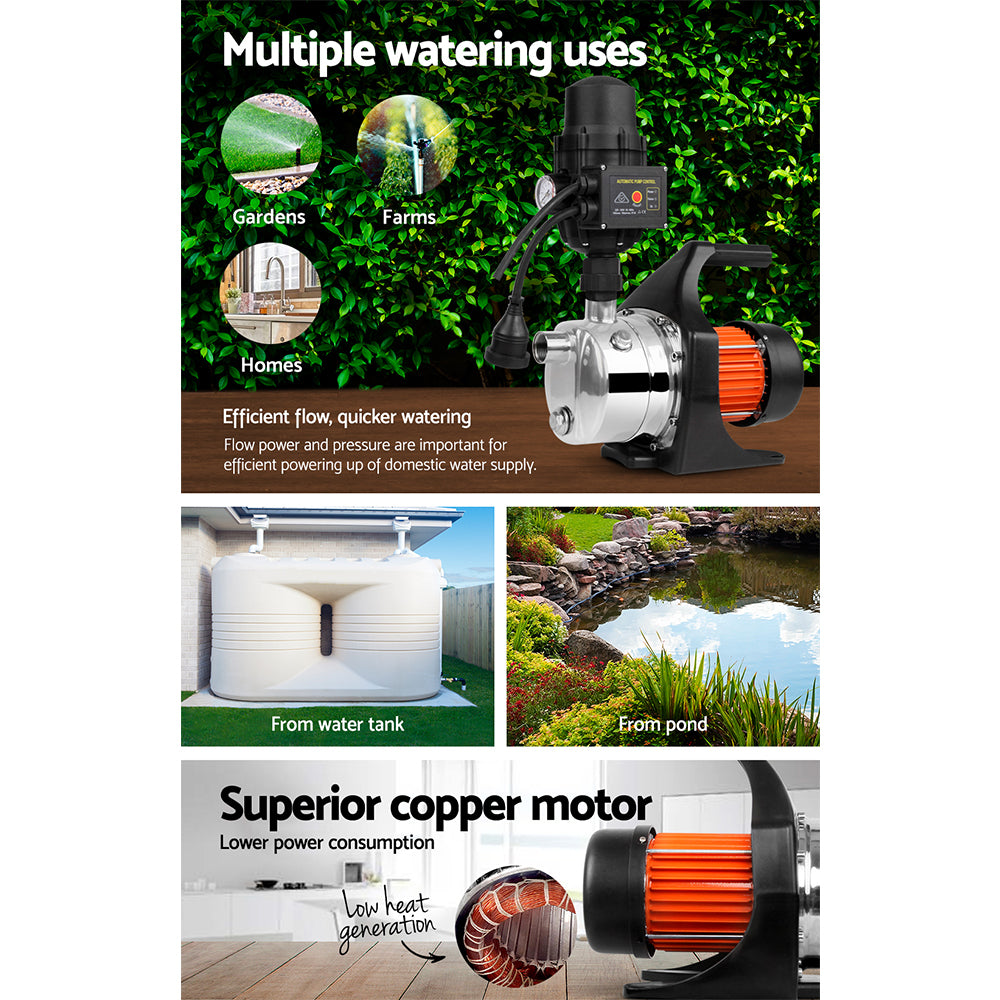 Giantz Garden Water Pump High Pressure 800W Max. Tank Rain Farm Irrigation House Black PUMP-GARDEN-800-TPC