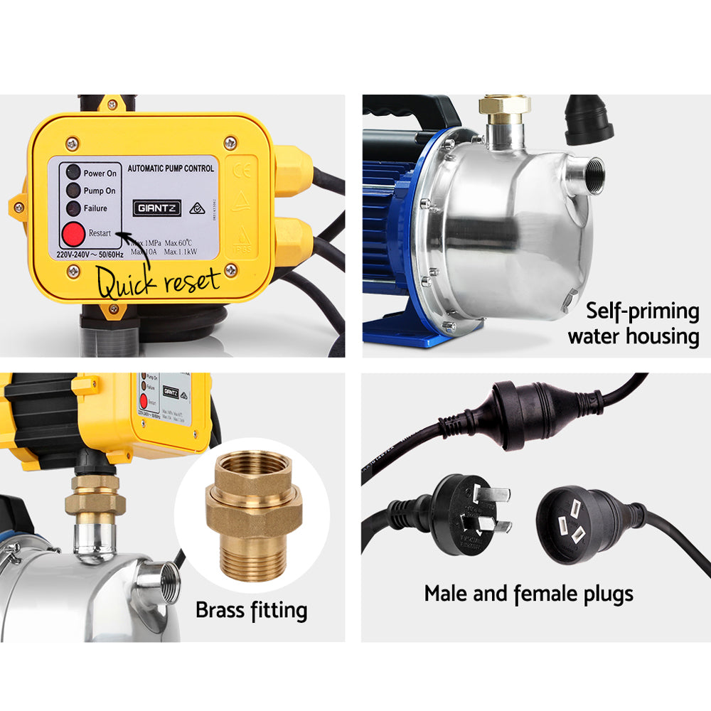 Giantz Garden Water Pump Jet High Pressure Controller Stage Irrigation Max. 4600L/H PUMP-JET-2300-YEL