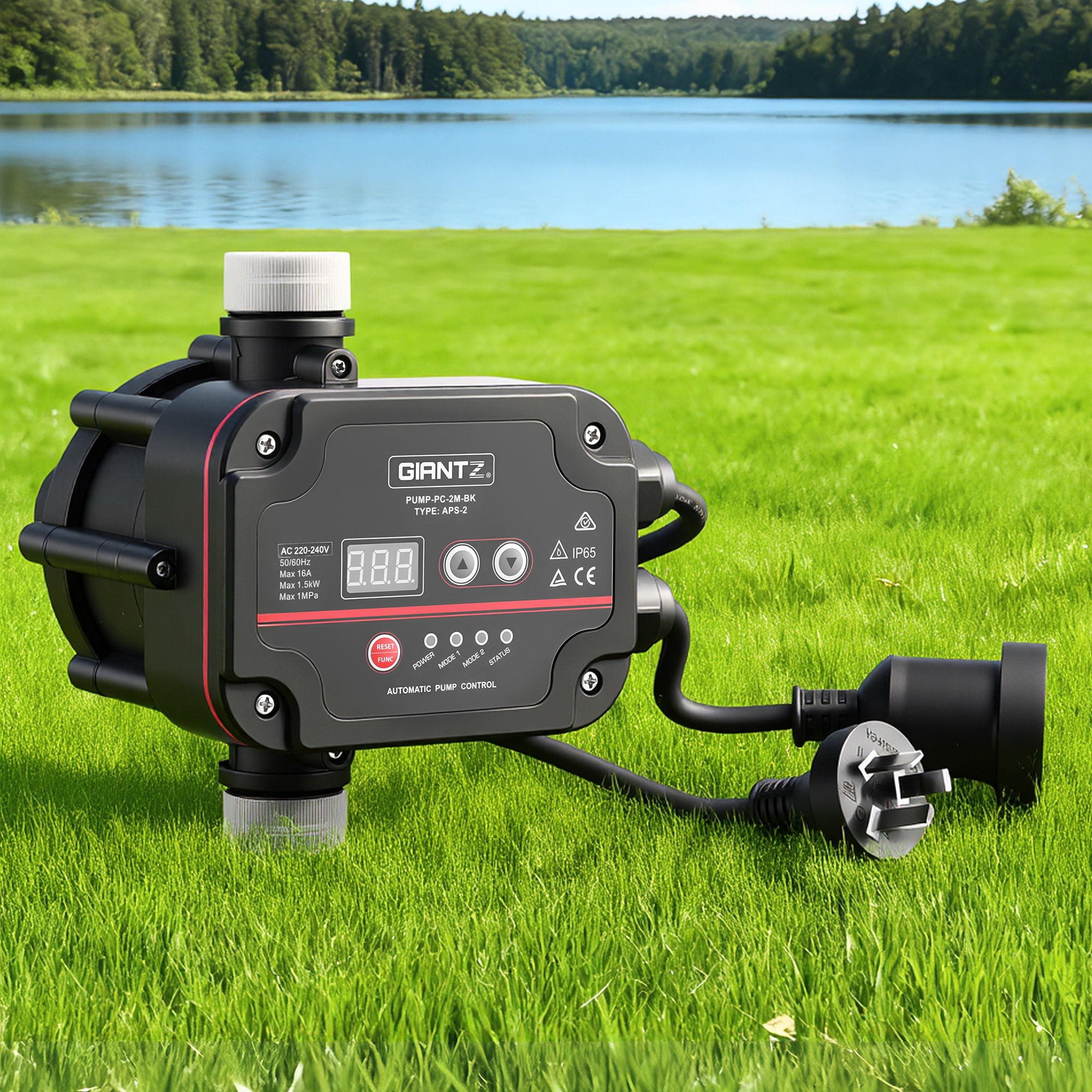 GIANTZ Digital Water Pump Controller 16A 1.5kW Max High Power Pressure Switch Adjustable 10Bar IP65 PUMP-PC-2M-BK