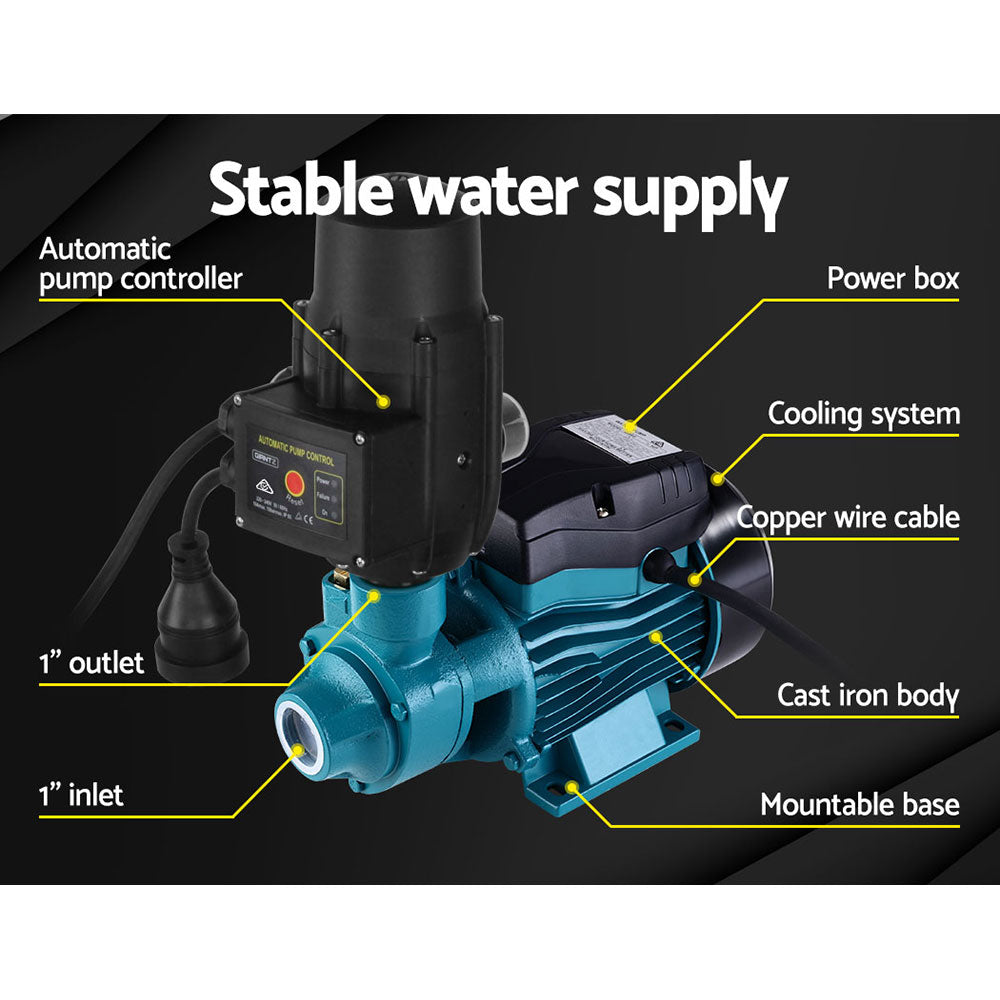 Giantz Peripheral Water Pump Garden Boiler Car Wash Auto Irrigation QB60 Black PUMP-QB60-IT-BU-TPC