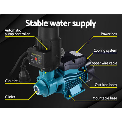 Giantz Peripheral Water Pump Garden Boiler Car Wash Auto Irrigation QB60 Black PUMP-QB60-IT-BU-TPC