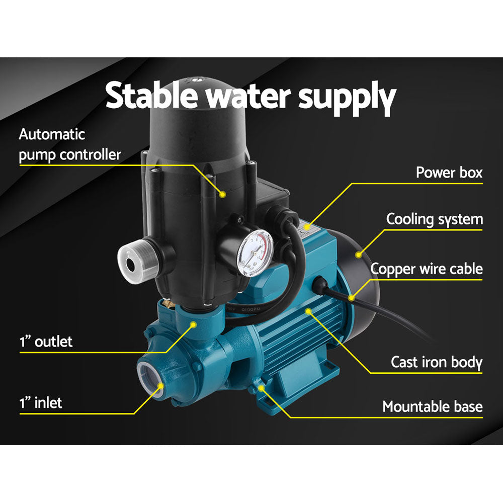Giantz Auto Peripheral Pump Clean Water Garden Boiler Car Wash Irrigation QB60 PUMP-QB60-TPC