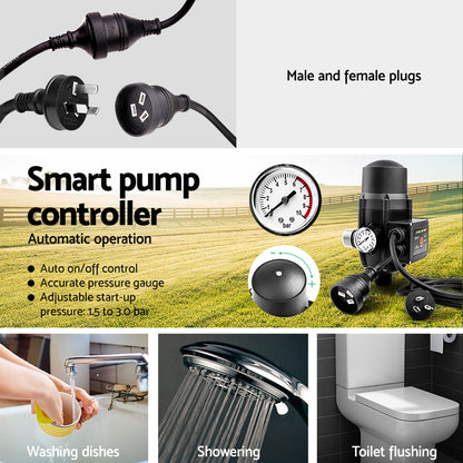 Giantz Peripheral Water Pump Garden Boiler Car Wash Auto Irrigation QB80 Black PUMP-QB80-TPC