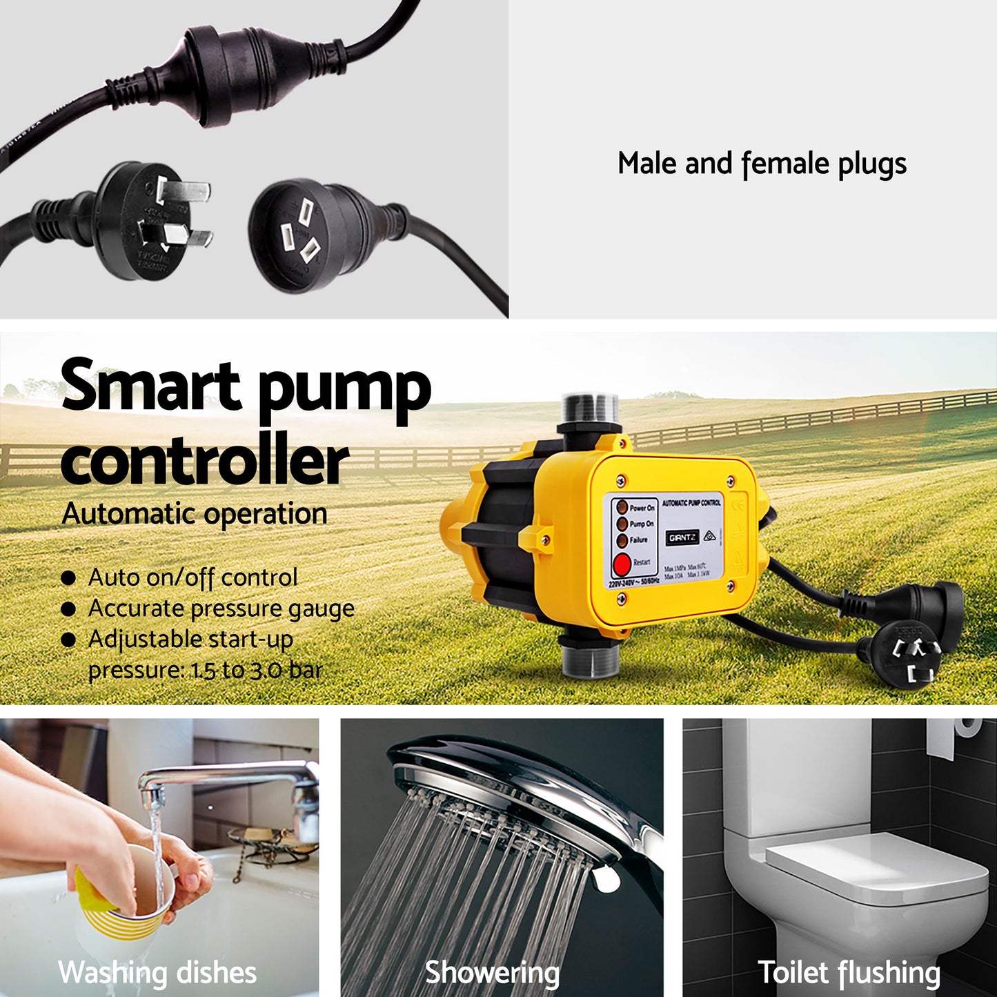 Giantz Peripheral Water Pump Garden Boiler Car Wash Auto Irrigation QB80 Yellow PUMP-QB80-YEL