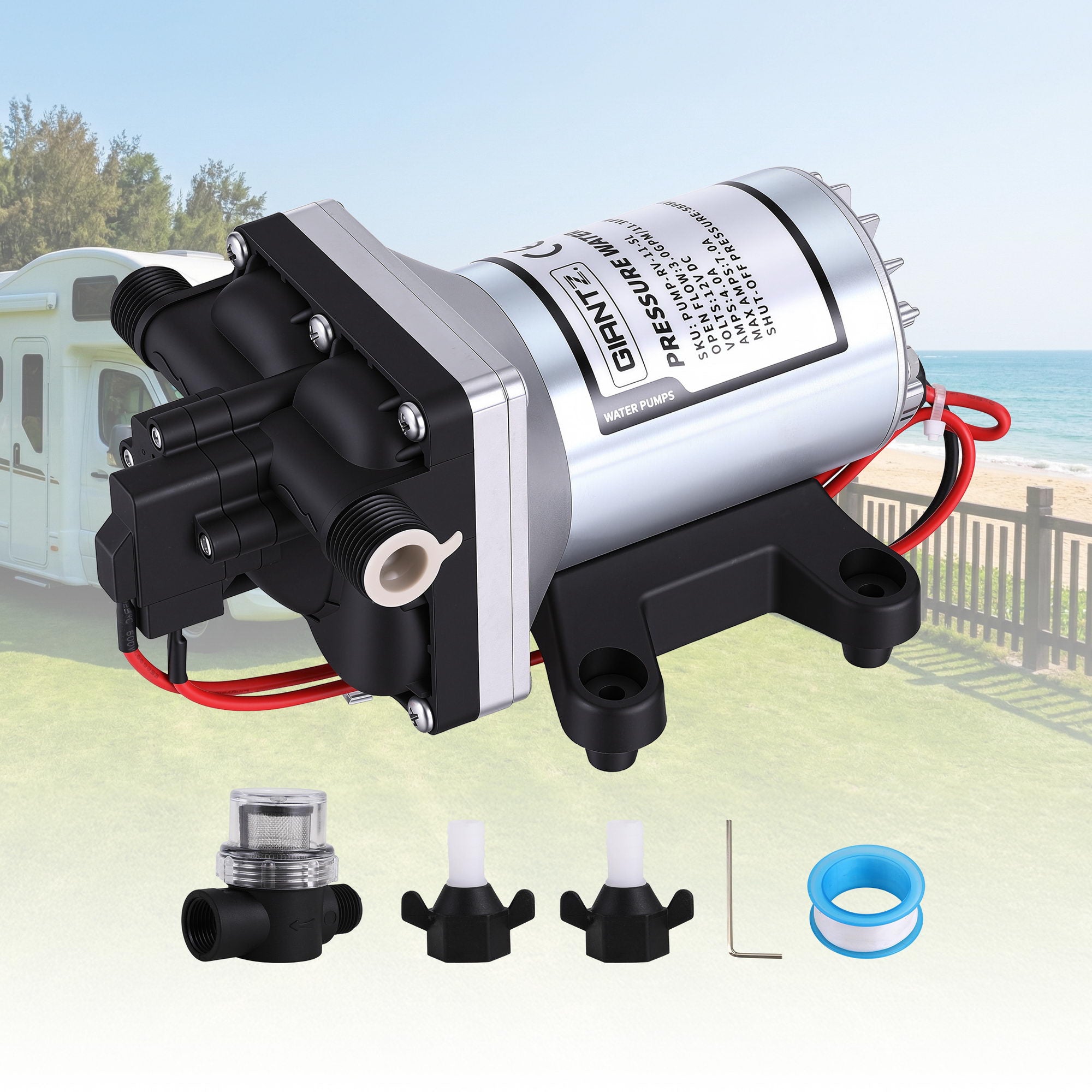 Giantz 12V Water Pump High Pressure Fast Self Priming 11.3L with Auto Switch for RV Caravan Boat PUMP-RV-11-SL