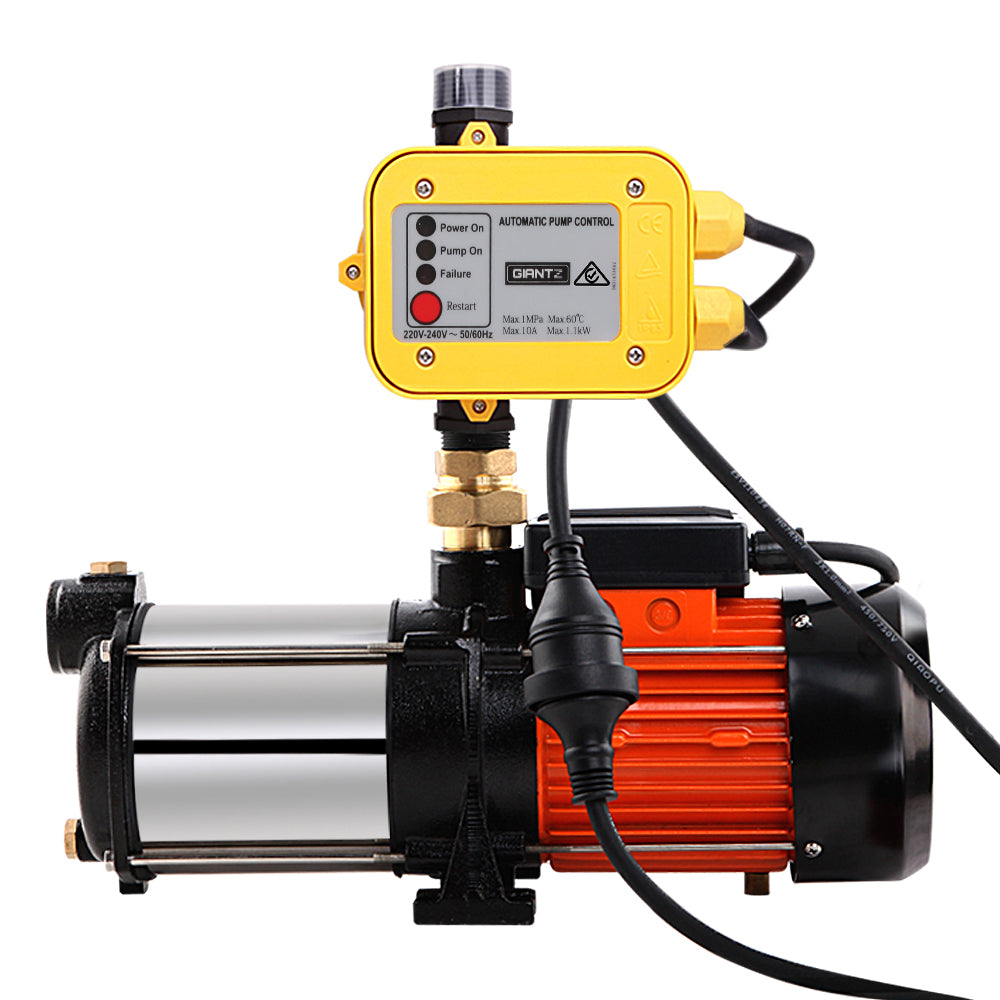 Giantz 1800W Max 5-Stage Garden Water Pump High Pressure Irrigation Booster Pump, Automatic Multi-Stage External Sprinkler Pump for Rainwater Tank Transfer, Home Farm Lawn, Yellow