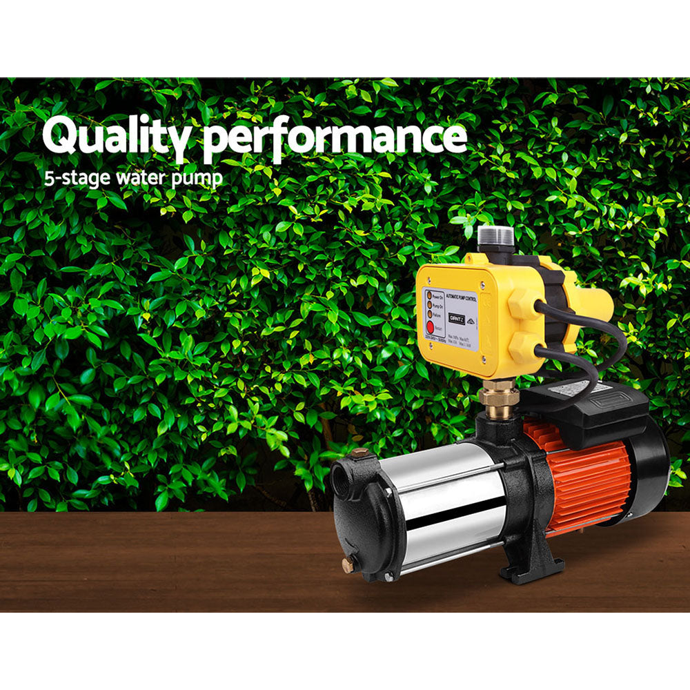Giantz 1800W Max 5-Stage Garden Water Pump High Pressure Irrigation Booster Pump, Automatic Multi-Stage External Sprinkler Pump for Rainwater Tank Transfer, Home Farm Lawn, Yellow