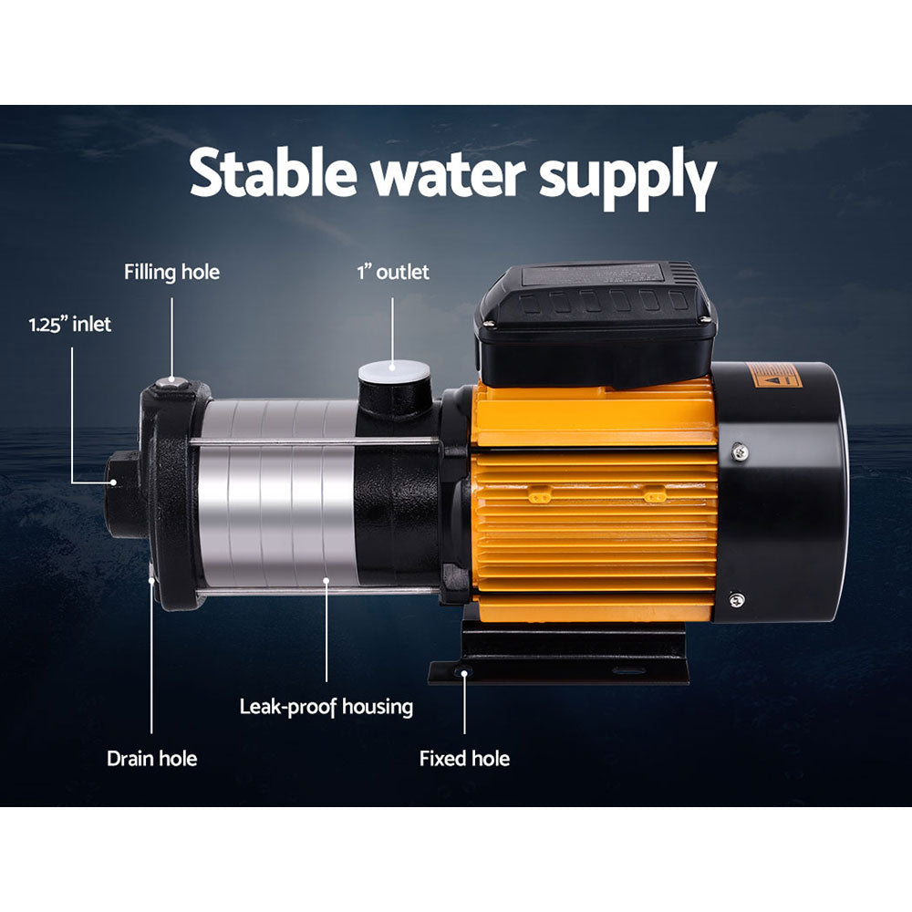 Giantz Garden Water Pump High Pressure 2500W Max 6-Stage Tank Irrigation Transfer Booster Pump Black PUMP-ST6-SS-OG-TPC