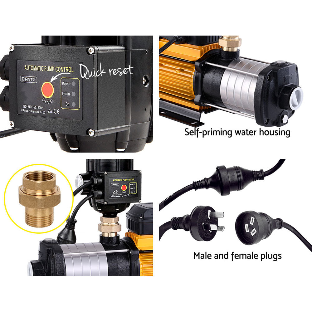 Giantz Garden Water Pump High Pressure 2500W Max 6-Stage Tank Irrigation Transfer Booster Pump Black PUMP-ST6-SS-OG-TPC