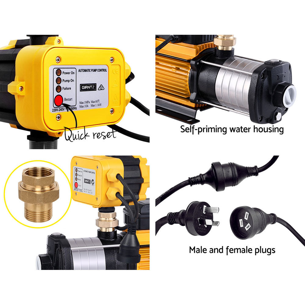 Giantz Garden Water Pump High Pressure 2500W Max 6-Stage Tank Irrigation Transfer Booster Yellow PUMP-ST6-SS-OG-YEL
