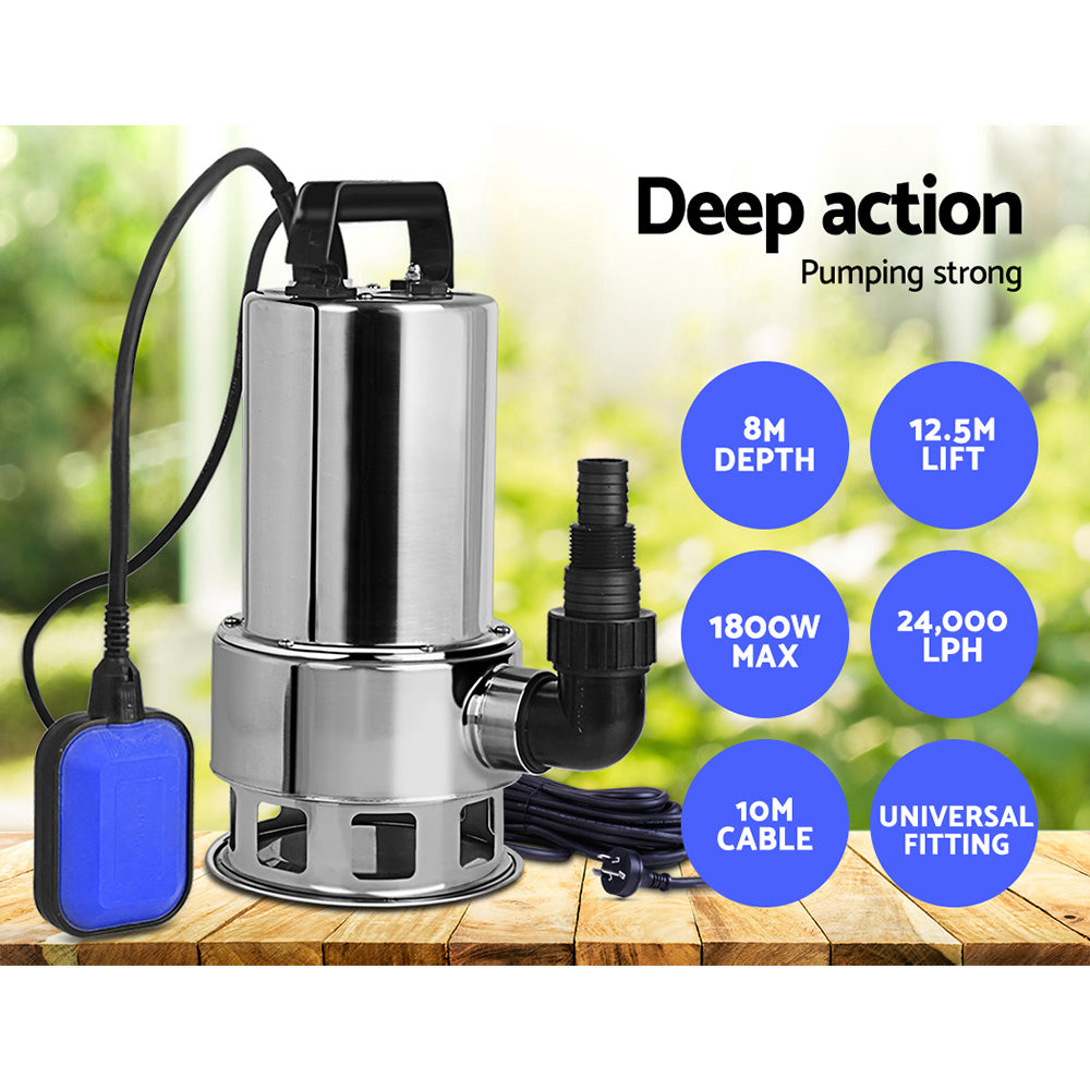 Giantz 1800W Max. Submersible Dirty Water Pump Bore Tank Well Steel Automatic Clean PUMP-SUBM-1800