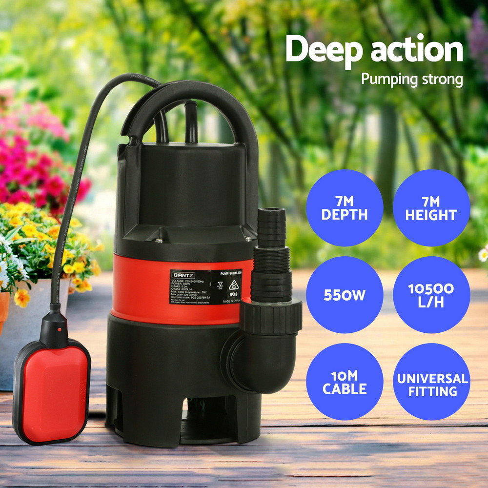 Giantz Garden Submersible Pump 550W Dirty Water Bore Tank Well?Steel Sewerage PUMP-SUBM-550