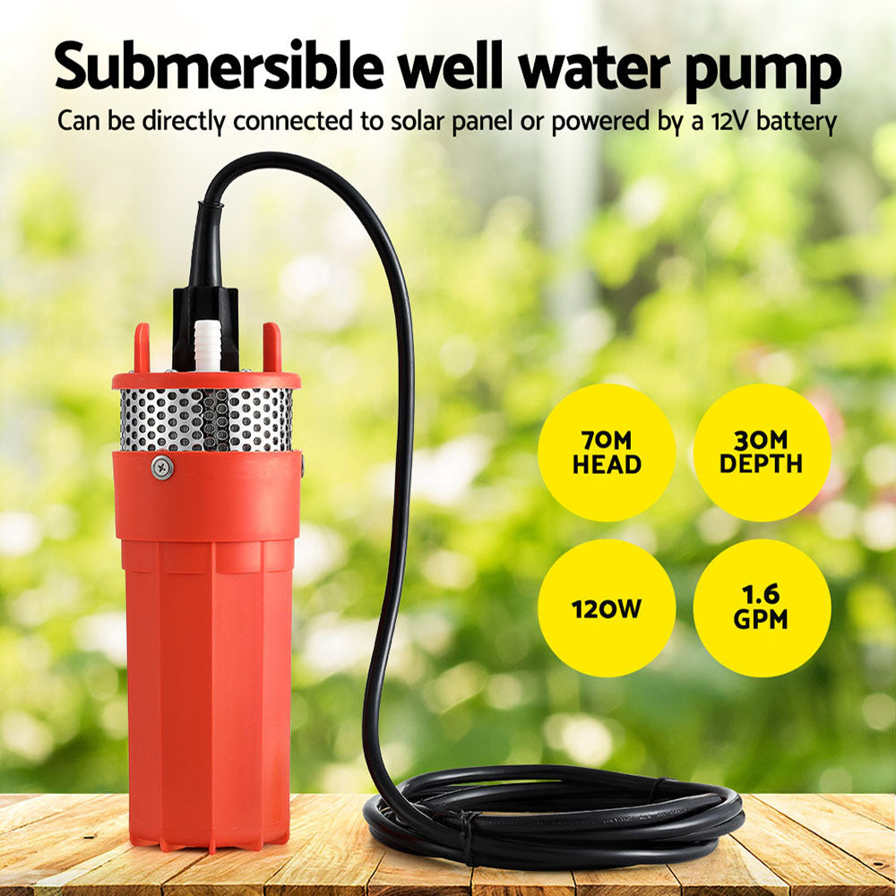 Giantz Submersible Solar Water Pump 24V 70M Head Deep Well Bore Self-priming PUMP-SUBM-OR-120