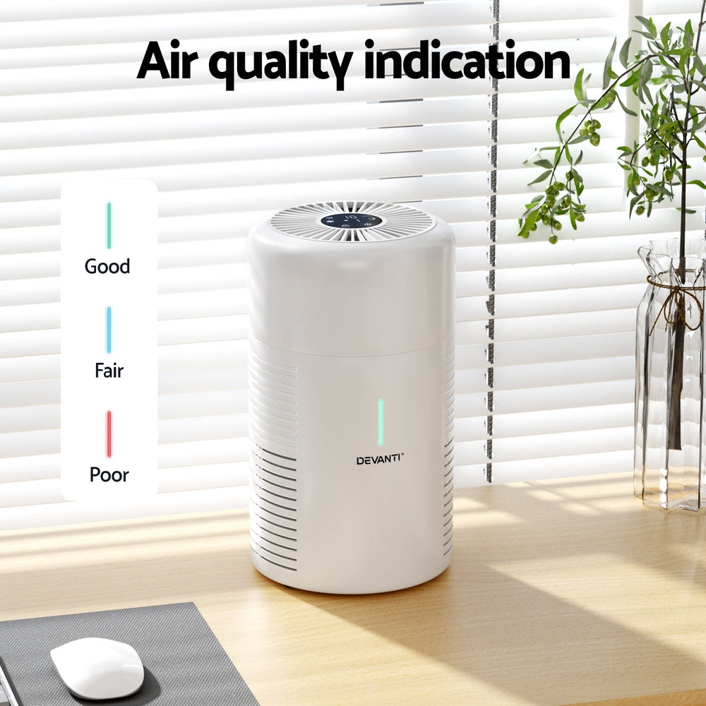Devanti Air Purifier HEPA Filter Home Purifiers Dust Sensor PM2.5 Remover PURI-D-300A-WH