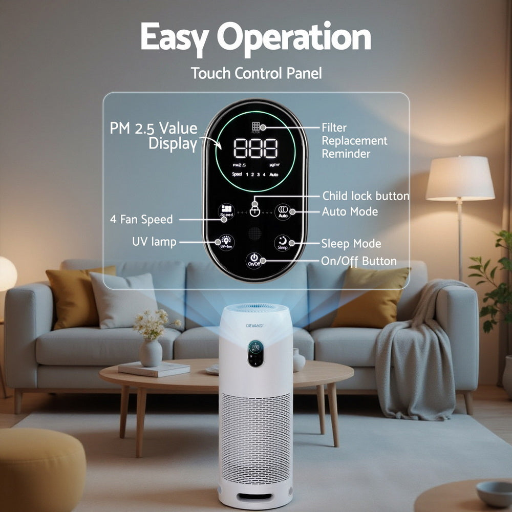 Devanti Air Purifier 4-Layer HEPA Filter White PURI-D-850A-WH