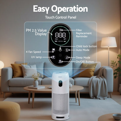 Devanti Air Purifier 4-Layer HEPA Filter White PURI-D-850A-WH