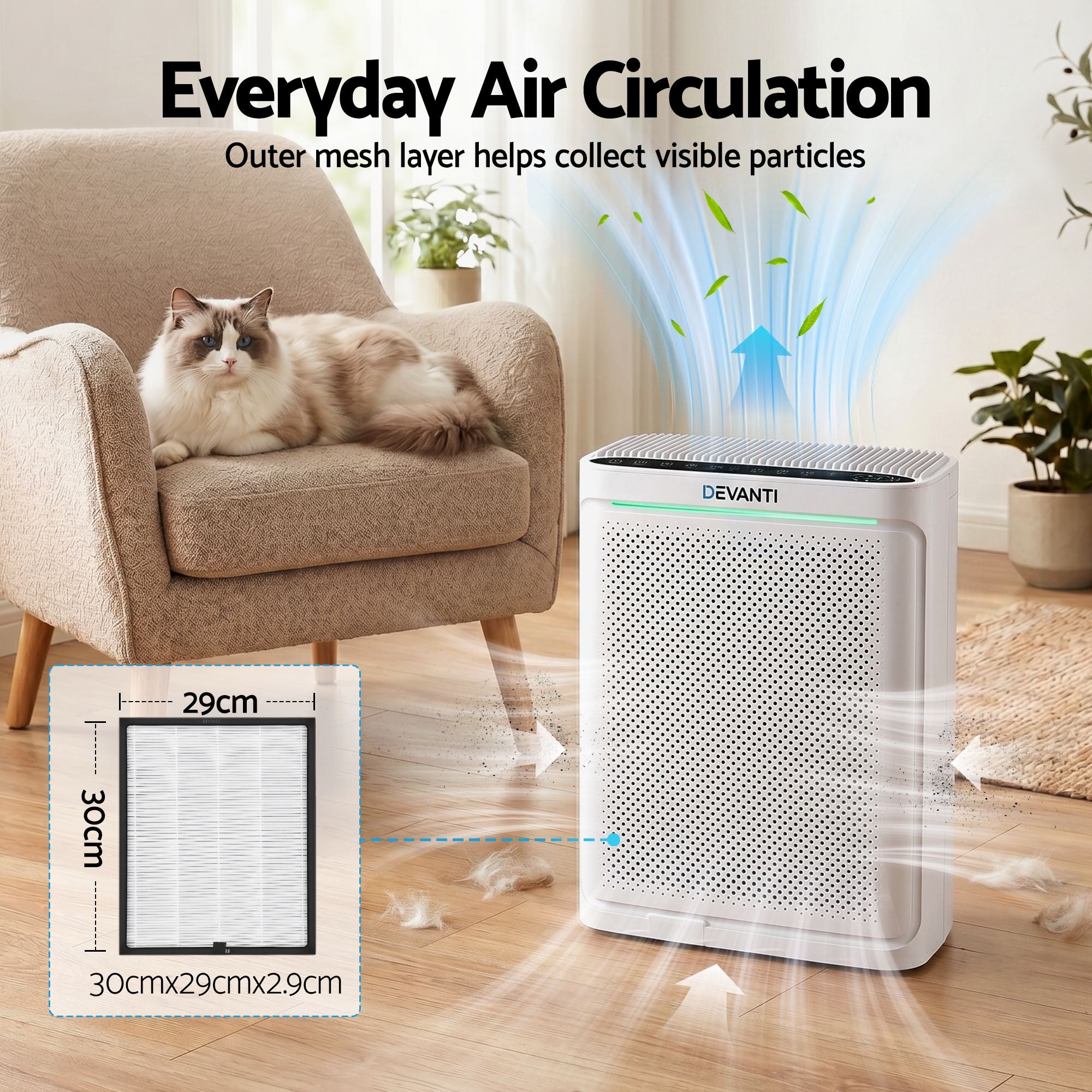 Devanti Air Purifier Replacement Filter H12 HEPA Carbon Cotton PURI-E-2008-FT