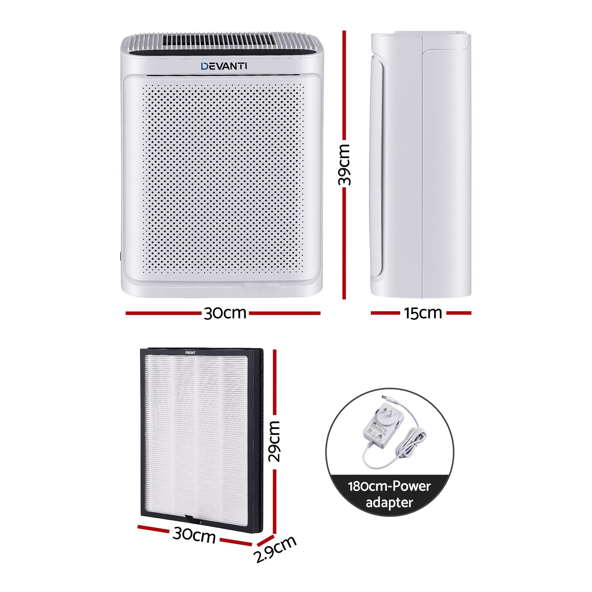 Devanti Air Purifier H12 HEPA Cleaner PM2.5 Display Spare Filter White PURI-E-2008-FT-WH