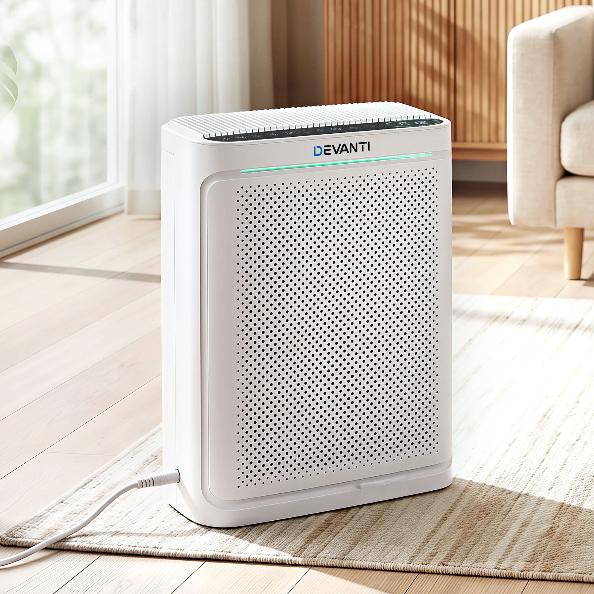 Devanti Air Purifier HEPA Air Cleaner Digital Display Bedroom White PURI-E-2008-WH
