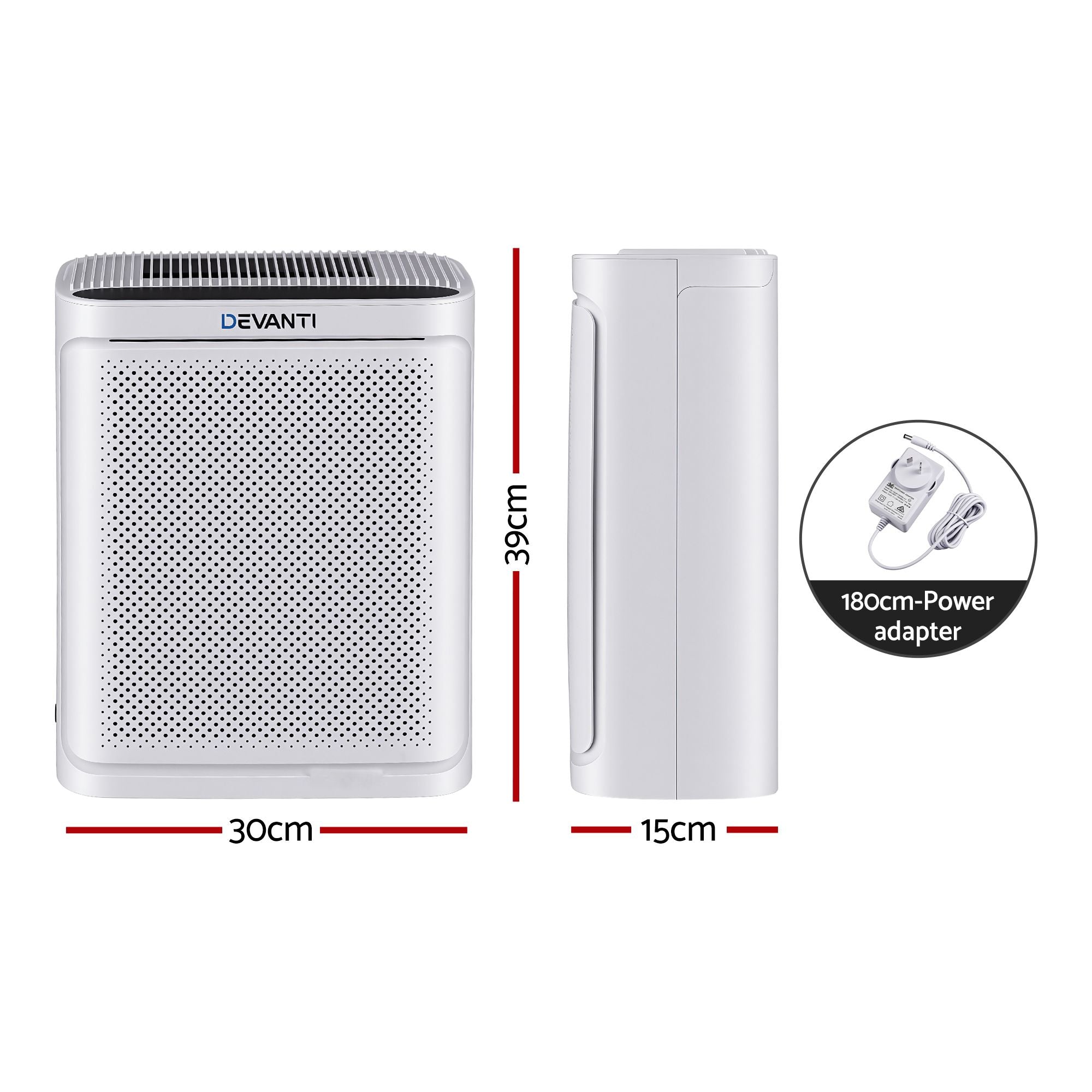 Devanti Air Purifier HEPA Air Cleaner Digital Display Bedroom White PURI-E-2008-WH
